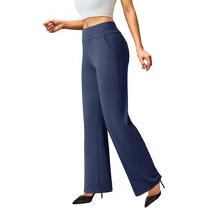 FireSwan Womens Dress Pants Stretchy Wide Leg Work Pants Business Casual Trousers Pull On Office Slacks with 4 Pockets, S