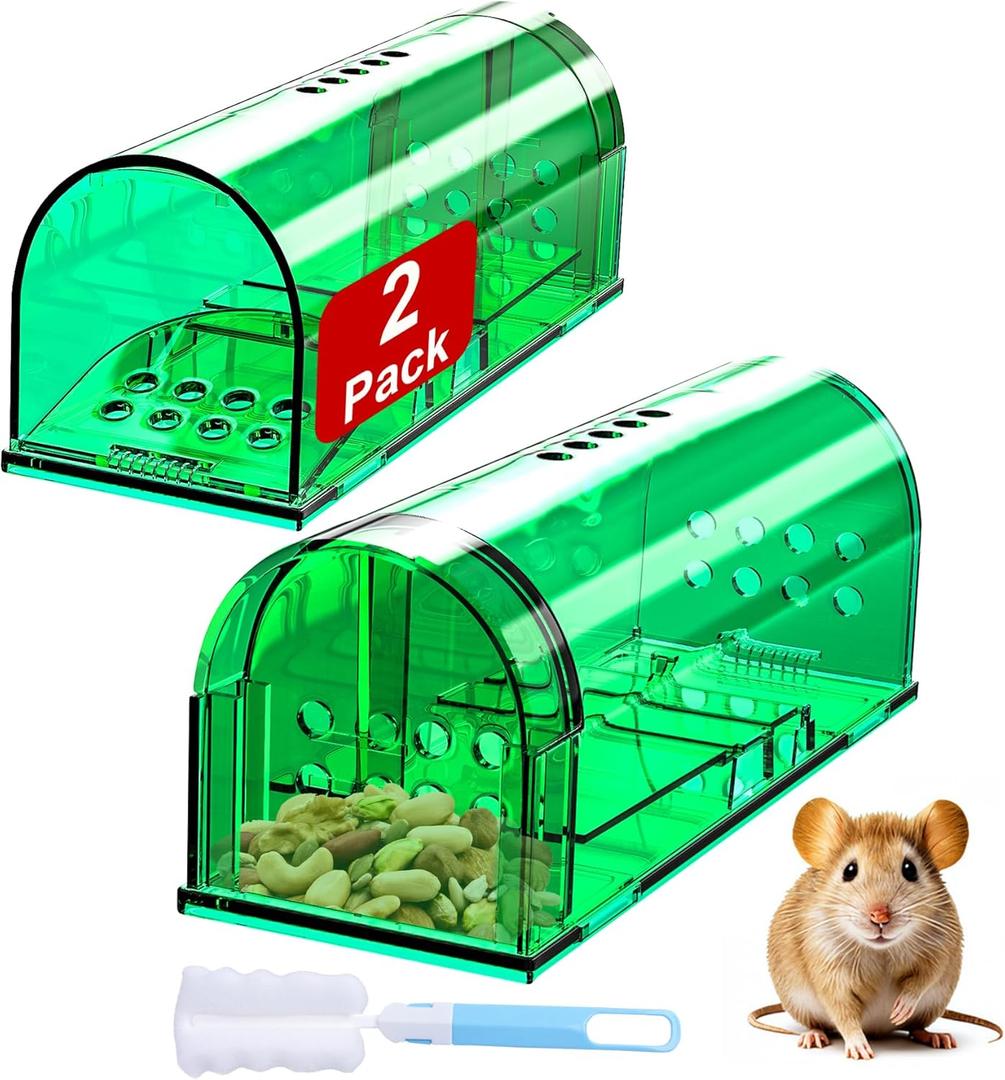 Product Image 2 Pack Humane Mouse Traps, Reusable Mice Trap, Live Rat Cage Chipmunk Trap Indoor Outdoor for Home(Green)