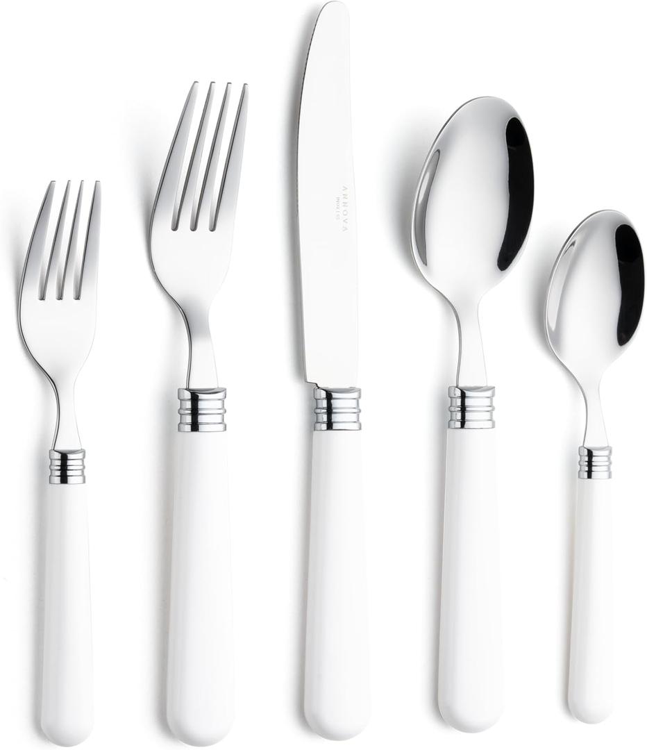 ANNOVA Silverware Set 20 Pieces Cutlery Stainless Steel Colorful Fun Handle Flatware Service for 4 - Dinner Knife, Dinner Fork, Salad fork, Dinner Spoon, Dessert Spoon (White, 20 Pieces)