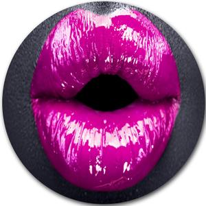 Purple Lip Makeup  Modern Portrait Round Metal Wall Art 23" Glossy Finish