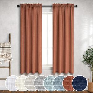 Mrs.Naturall Terracotta Curtains 38 Inch Width for Kitchen Door 2 Panels Rod Pocket Flax Linen Semi Sheer Mini Short Small Window Rust Curtains for Bathroom Basement RV Front Entry Doorway Wide 38x45