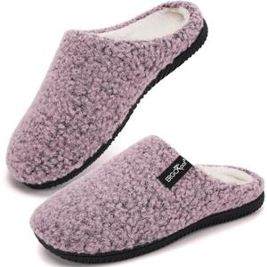 ERGOfoot Arch Support Orthopedic Slippers for Plantar Fasciitis, Sherpa Fleece Clog Style -Machine Washable Non-Slip Indoor Outdoor House Slippers for Women& Men (Pink Purple Marl), W10