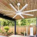 65 Inch Ceiling Fan No Light, Modern Ceiling Fan with Remote Control, Quite DC Motor 8 Reversible Blades Indoor Outdoor Industrial Ceiling Fan without Light For Living Room Bedroom Patio Garage-White