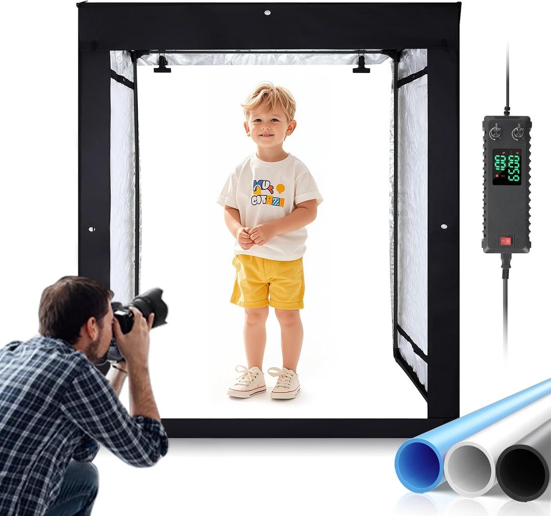 Bi-Color LED Photo Light Box 47x20x55in, Dimmable LEDs Product Photography Lighting Tent with High CRI>98, 3 Colors Backdrops for Large Product Photography (Clothes/Furniture/Artwork)