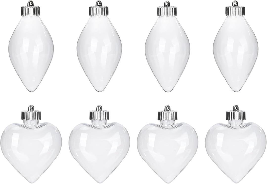 8 Pcs Clear Christmas Ornaments Irregular Shaped Fillable Ornament Crafts Xmas Tree Decoration Creative for Holiday Pendant (Heart&Bulb)