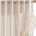 jinchan Winslow Linen Curtains for Bedroom 84 Inches Length Embroidered Bordered Floral Curtains for Living Room Farmhouse Decor Light Filtering Window Treatments Ivory on Beige Drapes 2 Panels