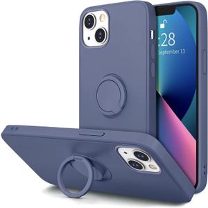 Hython for iPhone 13 Case with Ring Stand [360 Rotatable Ring Holder Magnetic Kickstand] [Soft Microfiber Lining] Slim Shockproof Rubber Protective Phone Case Cover for Women, Lavender Gray