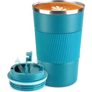 Travel Coffee Mug 12oz: Insulated Travel Mug with Leakproof Lid, Reusable Coffee Cups with Seal Lid, Vacuum Stainless Steel Tumbler to Go for Hot/Ice Drinks (Blue)