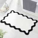 DyeFury Luxury Cute Bathroom Rugs, White Bath Mat W/Black Scalloped Edge, Microfiber Aesthetic Trendy Funky Fun Preppy Rug, Extra Soft Bathroom Mat Non-Slip for Tub, Shower, and Bath Room 30'' x 20''