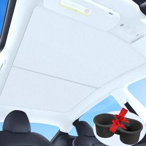 VXDAS Roof Sunshade Top Windows UV Rays Protection Foldable Heat Blocking Shades for Tesla Model Y 2020-2024 (Beige)