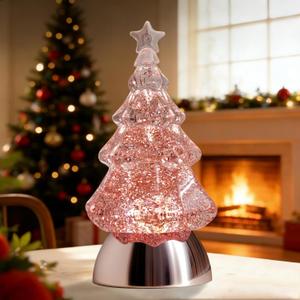Christmas Snow Globe, Water Glitters LED Lighted Snow Globes Christmas Tree Tabletop Decor - Pink