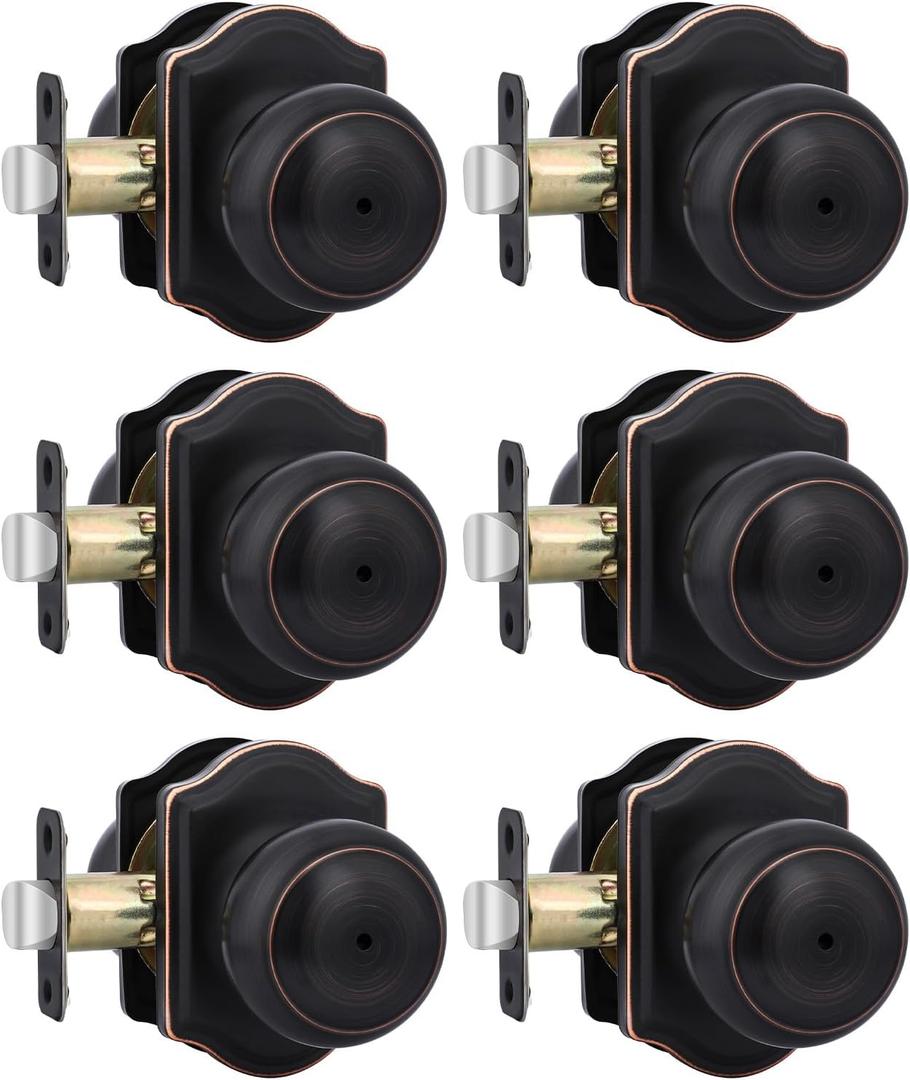 goldenwarm Oil Rubbed Bronze Door Knobs Interior, Privacy Door Knob for Bedroom & Bathroom, Oil Rubbed Bronze Interior Door Knobs with Arched Plate 6 Pack (Privacy - 6 Pack, Oil Rubbed Bronze)