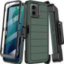 KECAI for Motorola Moto G 5G 2024 Case with Built-in Screen Protector,Belt Clip Holster,Heavy Duty Shockproof Drop Protection Military Grade Rugged Full Body Phone Cover with Kickstand (Dark Green)