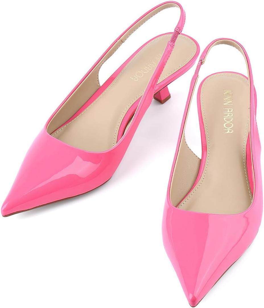 JENN ARDOR Slingback Heels for Women Low Heels Dress Shoes Kitten Pumps Dressy Heeled Sandals Wide Width Fashion Casual Shoes (Pink), Size 8.5