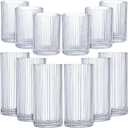 Zhehao 12 Pcs Ribbed Drinking Glasses Set 9 oz 12 oz Glass Cups Vintage Glassware Ribbed Cocktail Cup Clear Ice Coffee Highball Ripple Drinkware for Home Bar Beverages