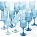Vesici 24 Pcs Plastic Vintage Wine Glasses 7oz Reusable Colored Goblets Unbreakable Patterned Stemmed Drinking Glasses Drinkware Cup for Wedding Reception Party Supplies (Blue)