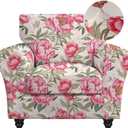 FUANGUI 2 Piece Chair Covers Stretch Arm Covers Chair Couch Covers, Armchair Slipcover with Separate Chair Cushion Cover, Floral Washable Chair Protector for Living Room (Armchair, Peony Flower) (Small)