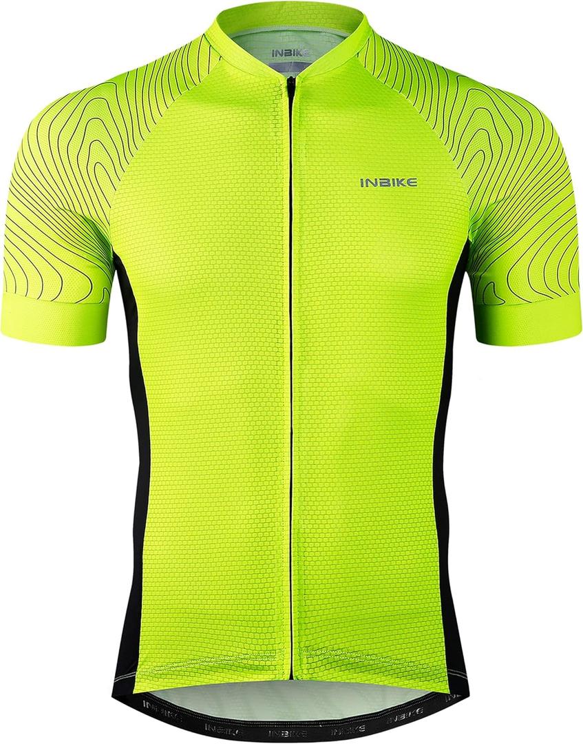 INBIKE Men's Cycling Jersey 3 Rear Pockets Moisture Wicking Short Sleeve Quick Dry Reflective Biking Shirts, S