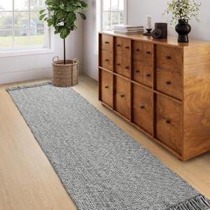 Collive Long Hallway Runner Rug 2.6' x 8', Washable Runners Indoor Entryway Rug, Grey/Cream Braided Woven Kitchen Rugs Low-Profile Front Door Floor Carpet for Laundry Room Bedroom Doorway