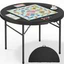 DWVO 48 Inch Folding Table for Outdoor/Indoor, Round Folding Table w/Sturdy Metal Frame, Lightweight Yet Thick Table Top Ideal for Patio Backyard Dining Room Events, Black