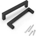 KNOBWELL 6 Pack 5 in Matte Black Kitchen Cabinet Door Handles - Stainless Steel Drawer Dresser Pulls Kitchen Cabinet Handles Black 6 Pack - 5" Hole Centers