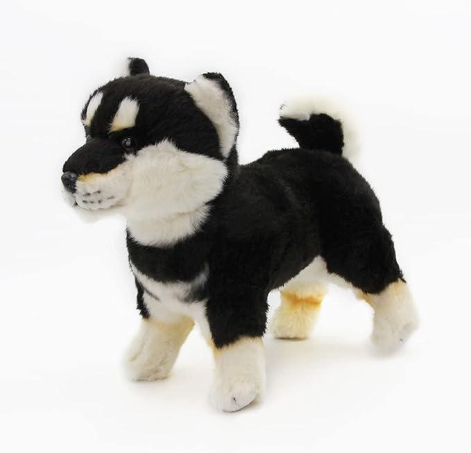 Kawaii Black Shiba Inu Dog Plush Toy Realistic Simulation Soft Stuffed Animal Akita Puppy Plushie Pillow Toys Lifelike Dog Home Decoration 11'' Long (Black and White)