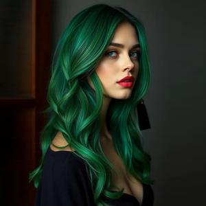 Dark Green Wavy Layered Wigs with Curtain Bangs for Women Long Green Body Wave Layered Wavy with Bangs Synthetic Heat Resistant Fiber Wigs for Girls Daily Party Use (GREEN)
