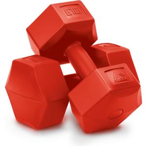 RBX Vinyl Coated Hand Weight Dumbbell Set - Hex Shaped, Roll Free for Body Building/Sculpting/Strength Training Exercise, (Set of 2) (10lb, Red)