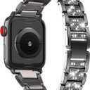 Bling Bands Compatible with Apple Watch Band 42mm/41mm/40mm/38mm Iwatch Series 11/10/9/8/7/SE/6/5/4/3/2/1, Women Metal Rhinestone Dressy Replacement Wristband, Black