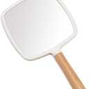 YEAKE Hand Held Mirror with Handle for Makeup,Small Cute Wood Hand Mirror for Shaving with Hole Hanging Single-Sided Portable Travel Vanity Mirror for Men&Women(Square)