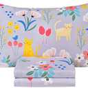 Scientific Sleep Kitty Cats Flowers Girls Kids Toddler Teens 100% Cotton Twin Bed Sheet Set, Flat Sheet & Fitted Sheet & Pillowcase Bedding Set (Cats Flower, Twin)