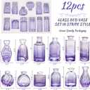 Glass Bud Vases Set of 12, Small Purple Vase Glass Vases for Flowers Modern Ribbed Colored Bud Vase for Decor Wedding Flower Vase in Bulk Vintage Decor Bridal Shower Centerpieces Home Table Decoration