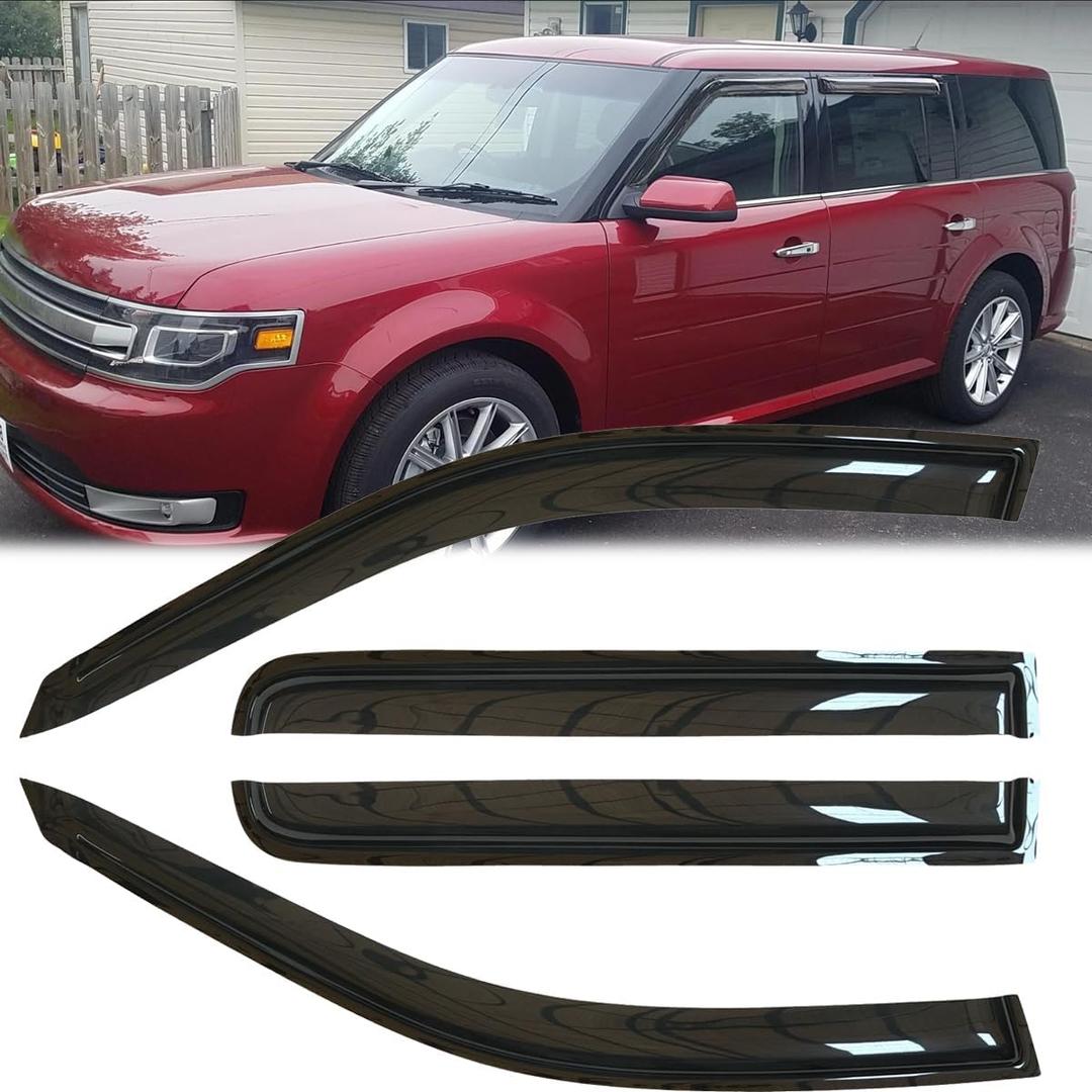 4pcs Original Shatterproof Rainproof Side Window Wind Deflectors Tape on Sun Rain Guards Durable Vent Window Visors Compatible with 2009-2019 Ford Flex 94079