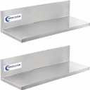 Stainless Steel Wall Shelf 8.6"x16" 50LB, 2 Packs L-Shaped Commercial Wall Mount Floating Shelving for Kitchen, Restaurant, Home