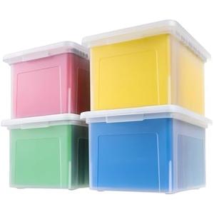 IRIS USA File Box Plastic File Organizer for Letter/Legal File, Document Box, Storage Bin Tote Organizer with Durable and Secure Latching Lid, Stackable, Nestable, BPA-Free, Clear 35 Qt. 4 Pack