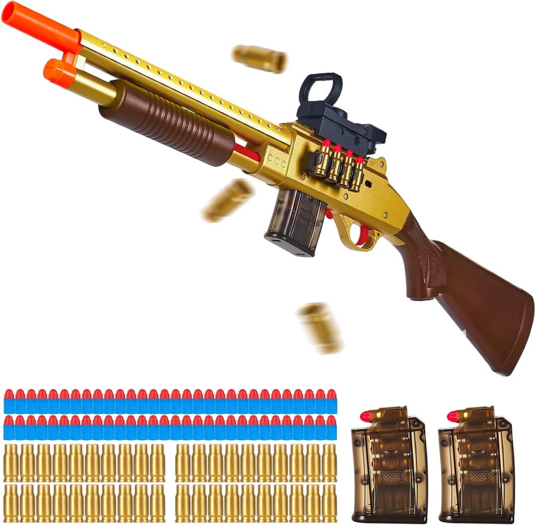 Pump-Action Toy Shotgun,Shell Ejecting Sniper Rifle Toy Gun,Foam Dart Blaster with 60 Soft Bullets,40 Shells,2 Magazines,Christmas Birthday Gifts for Boys Kids Teens Adult Age 8+(Gold)