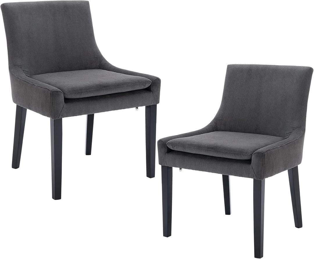 COLAMY Modern Dining Chairs Set of 2, Upholstered Corduroy Accent Side Leisure Chairs with Mid Back and Wood Legs for Living Room/Dining Room-Grey