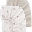 Bearmoss Muslin Crib Sheets - 100% Cotton Baby Crib Sheets Fitted for Standard Crib Mattress & Toddler Bed Mattress 52"x28" Soft Breathable Crib Sheet Neutral for Boys Girls - 2 Pack (White Star)