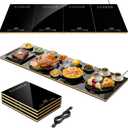 Electric Food Warming Tray for Parties & Buffets, 4-in-1 Modular Food Warmer with 4-Zone Independent Temp Control, 47" × 16" Glass Warming Mat for Holiday Gatherings, Catering & Family Dinners