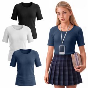 Mumucove 3 Pack Girls Ribbed T-Shirts, 3-Color, 11-12 Years