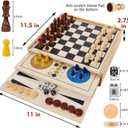 Juegoal 7-in-1 Wooden Board Game Set for Kids Adults, Tabletop Combo Classic Travel Portable Board Games (Chess, Checkers, Chinese Checkers, Backgammon, Parcheesi, Snakes and Ladders, Tic Tac Toe)