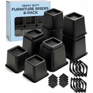 Bed Risers  Dorm Room Essentials  3 & 5 Inch Adjustable Furniture Risers or 8 Inch Combined  Heavy Duty for Dorm Decor, Desks, Chairs  Under Bed Storage  Supports Up to 1,300 lbs (8 Pack, Black)
