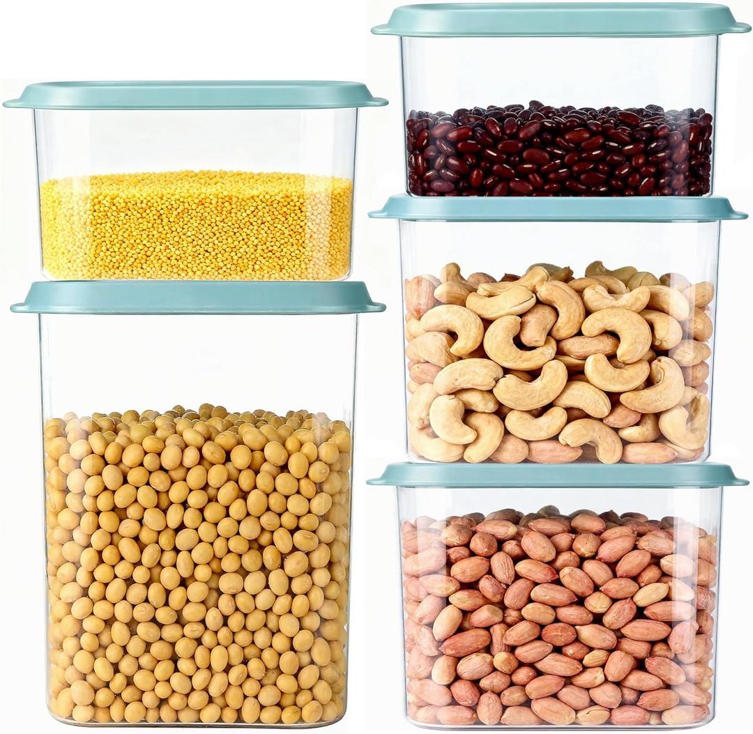 Airtight Food Storage Containers 5-Piece Set, BPA-Free Plastic Kitchen Canisters with Secure Snap Lock Lids for Cereal, Pasta, Snacks, Flour & Pantry Organization