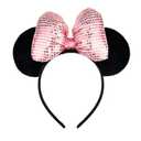 A Miaow 3D Black Velvet Headband Polka Dot Satin Bow Hair Clasp Women Adults Hair Accessory Party Costume Supply Holiday Park Headwear (Pink Bow, One Size)