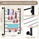Yonynise Ribbon Storage Organizer,31.5-inch Width Wall Mounted Ribbon Holder Rack,7 Tier Large Capacity Metal Ribbon Storage for Craft Room,Flower Shop,Cake Shop,Gift Wrapping Paper,Black
