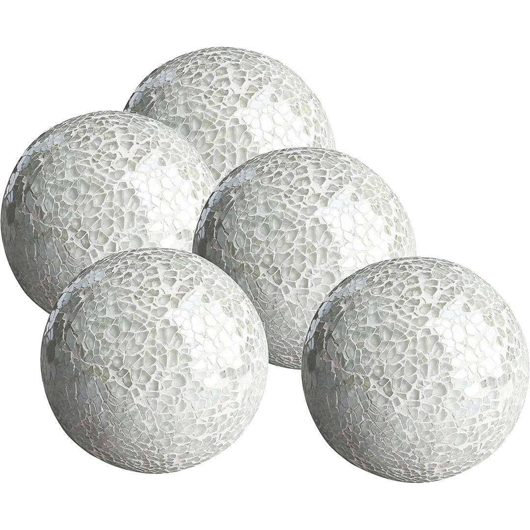 WHOLE HOUSEWARES | Decorative Balls | Decorative Balls for Centerpiece Bowls | Set of 5 | Glass Mosaic Sphere | Diameter 3" | Modern Decorative Orbs (White)