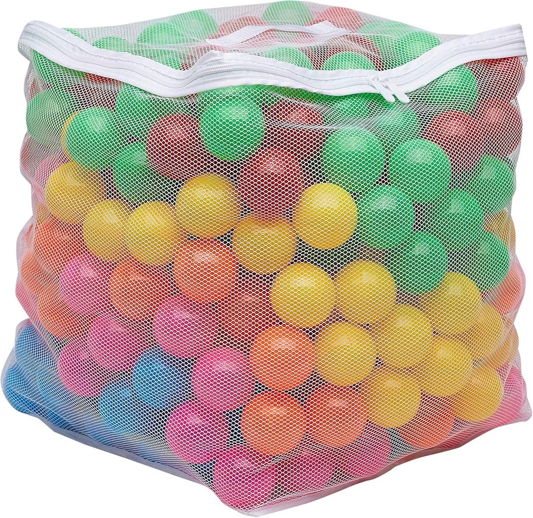 Amazon Basics BPA Free Ball Pit Balls with Storage Bag, Crush-Proof Plastic for Toddlers Kids 12+ Months Play, Phthalate Free, 6 Bright Colors, Pack of 400