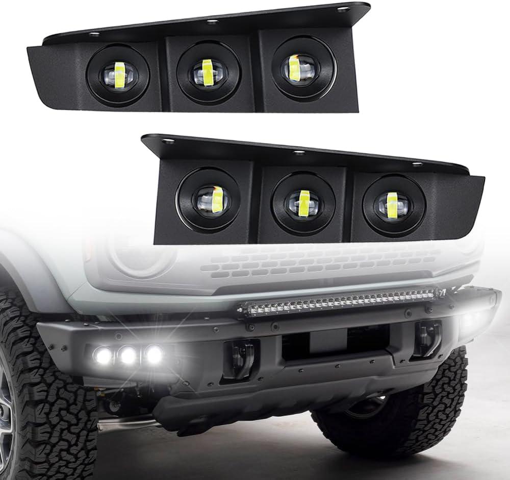 For Bronco bumper lights 6LED White Daytime Running Light Assemble Front Fog lamps Compatible with F-ord Bronco 2021 2022 2023 2024 2/4 Door, NOT FIT Bronco Sport