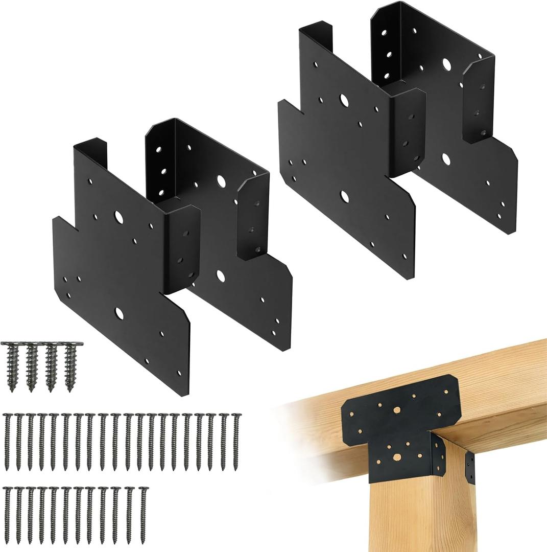 Pergola Brackets, 4 Pcs 6x6 Heavy Duty 3-Way T Brackets, Adjustable Steel T Shaped Post to Beam Connectors for Wood Pergolas, Gazebos, Patio & Outdoor Structures