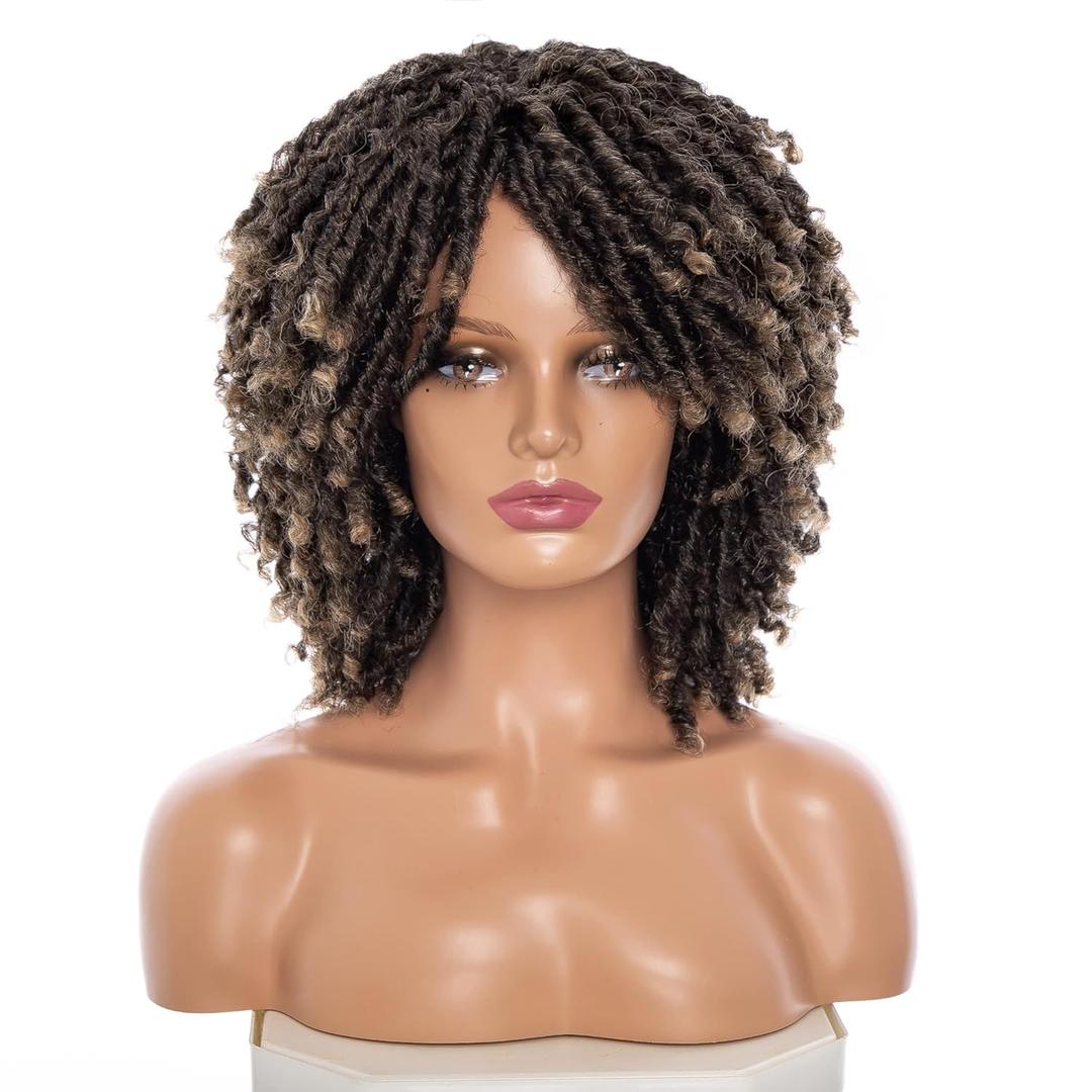 Short Dreadlock Wig for Black Women and Men Afro Curly Twist Wigs Glueless Soft Synthetic Hair Wig Heat Resistant Breathable ((T1B/27))